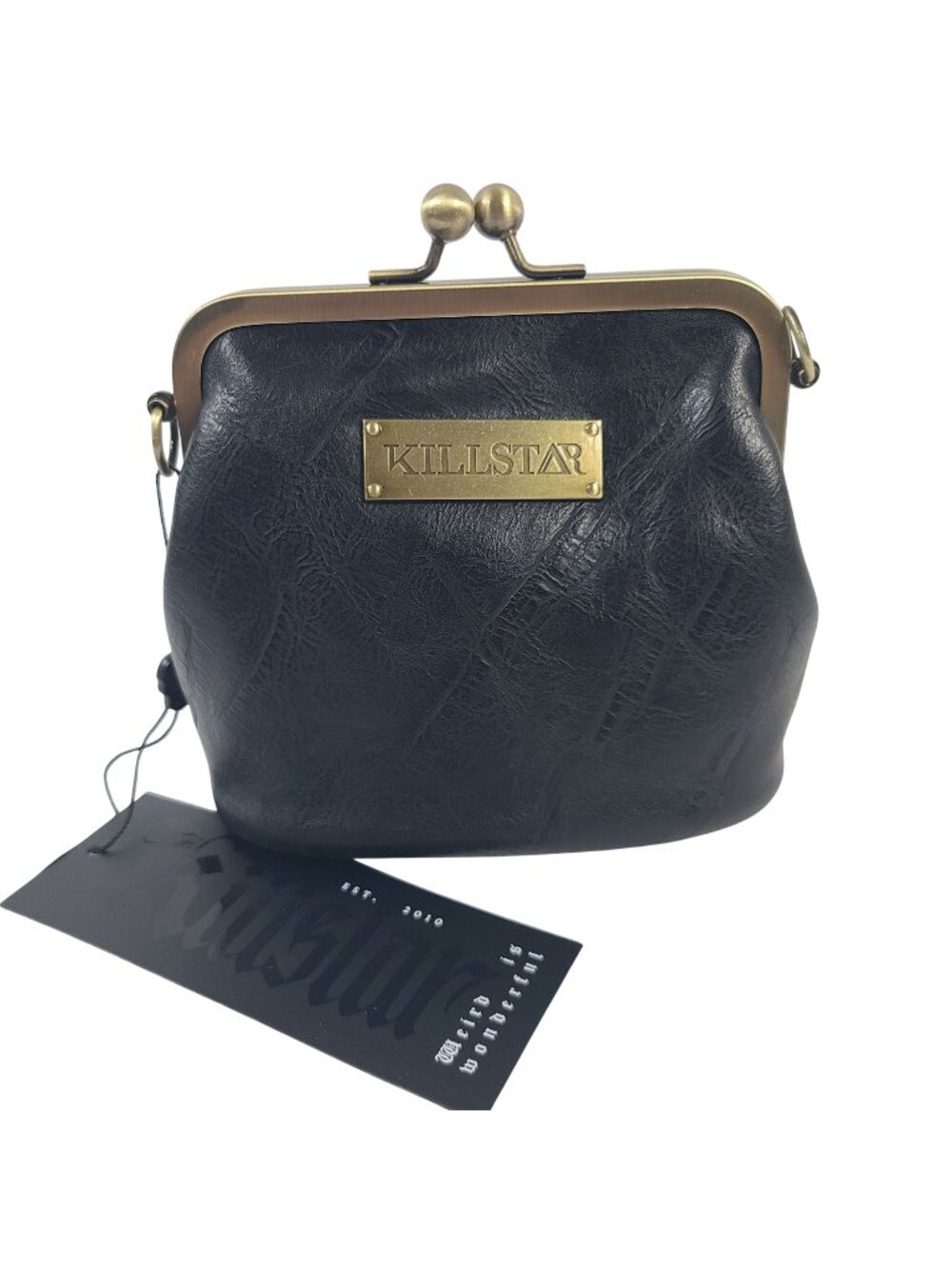 Killstar Willowshade Coin Purse Black Embroidered Faux Leather Brass Frame